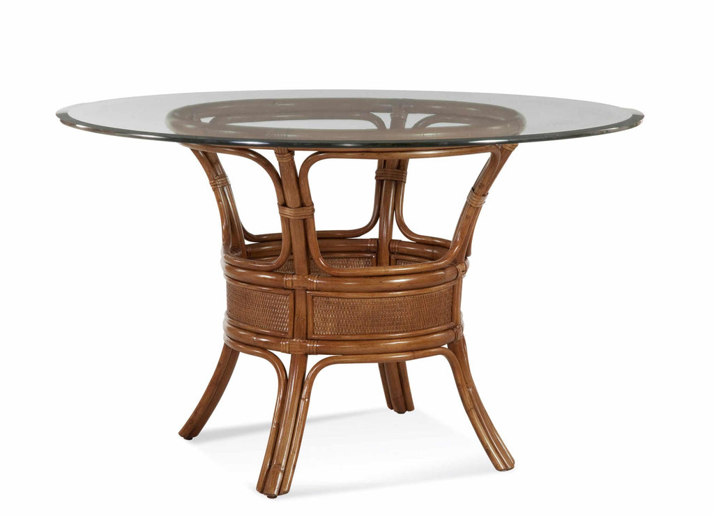 Indoor Rattan Dining Chair with Teal Cushion Seat Natural Brown Finish