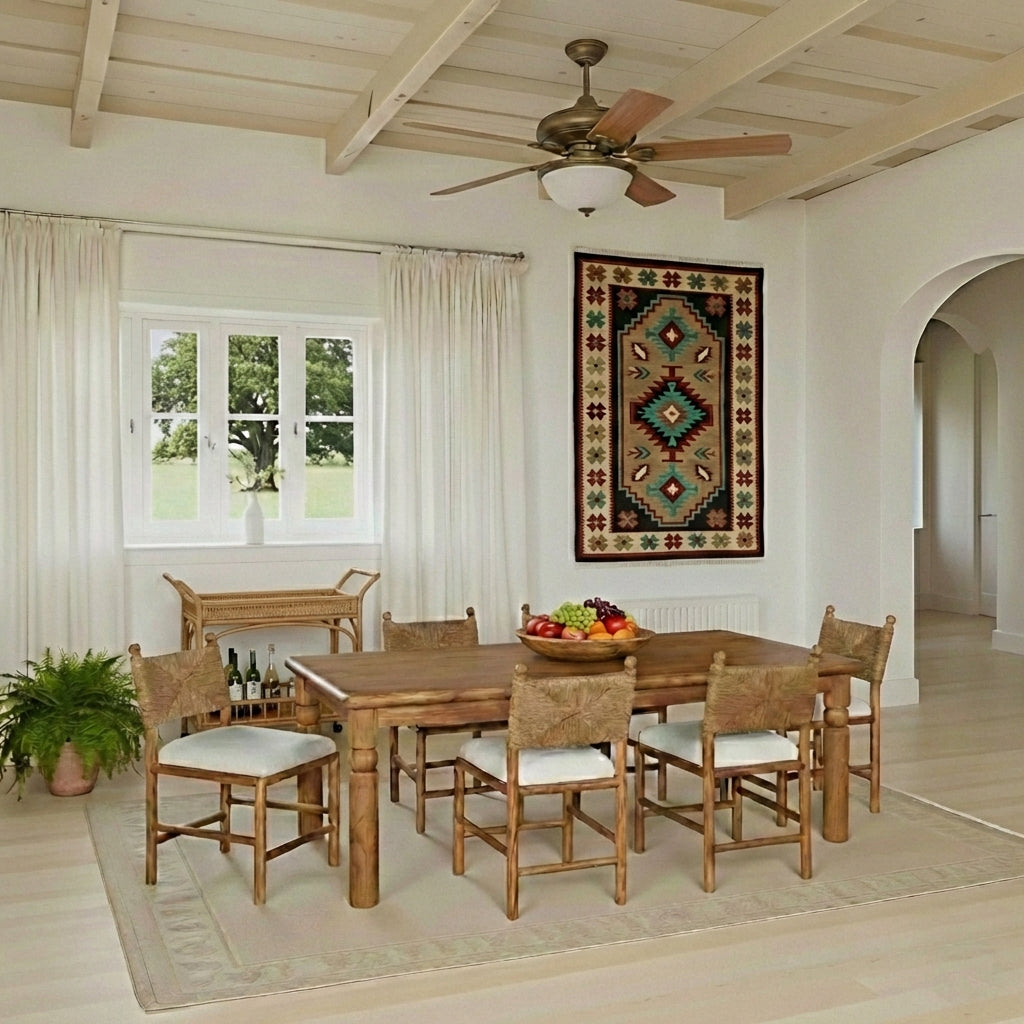 Rectangle Wood and Rattan Dining Table Natural Brown Coastal Style