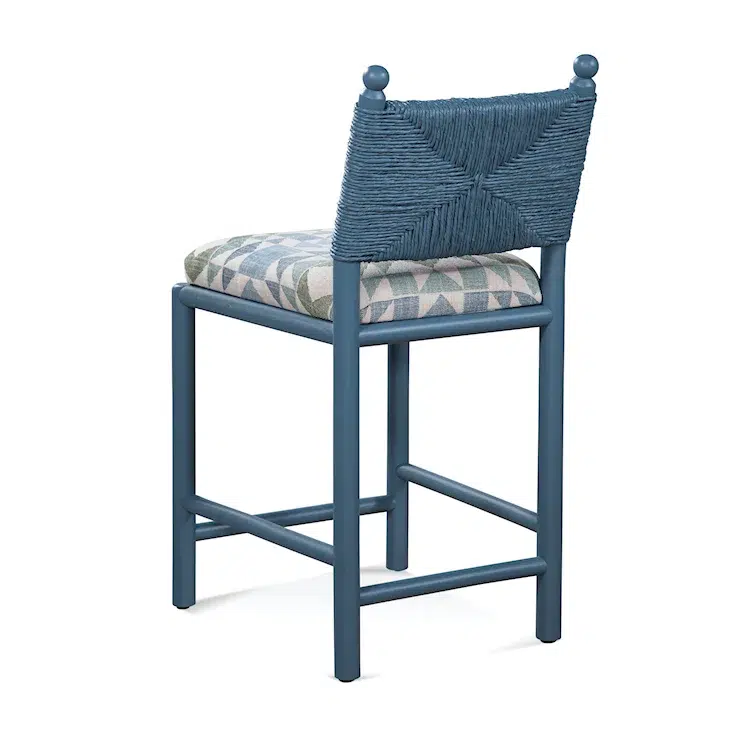 Dulce Blue Rattan Counter Stool with Upholstered Seat, 25" Seat Height