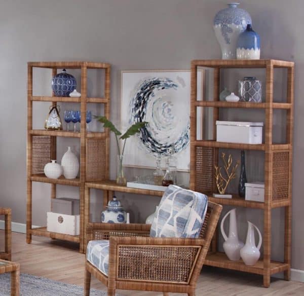 Pine Isle Rattan Wicker Etagere Bookcase Natural Brown 5-Shelf