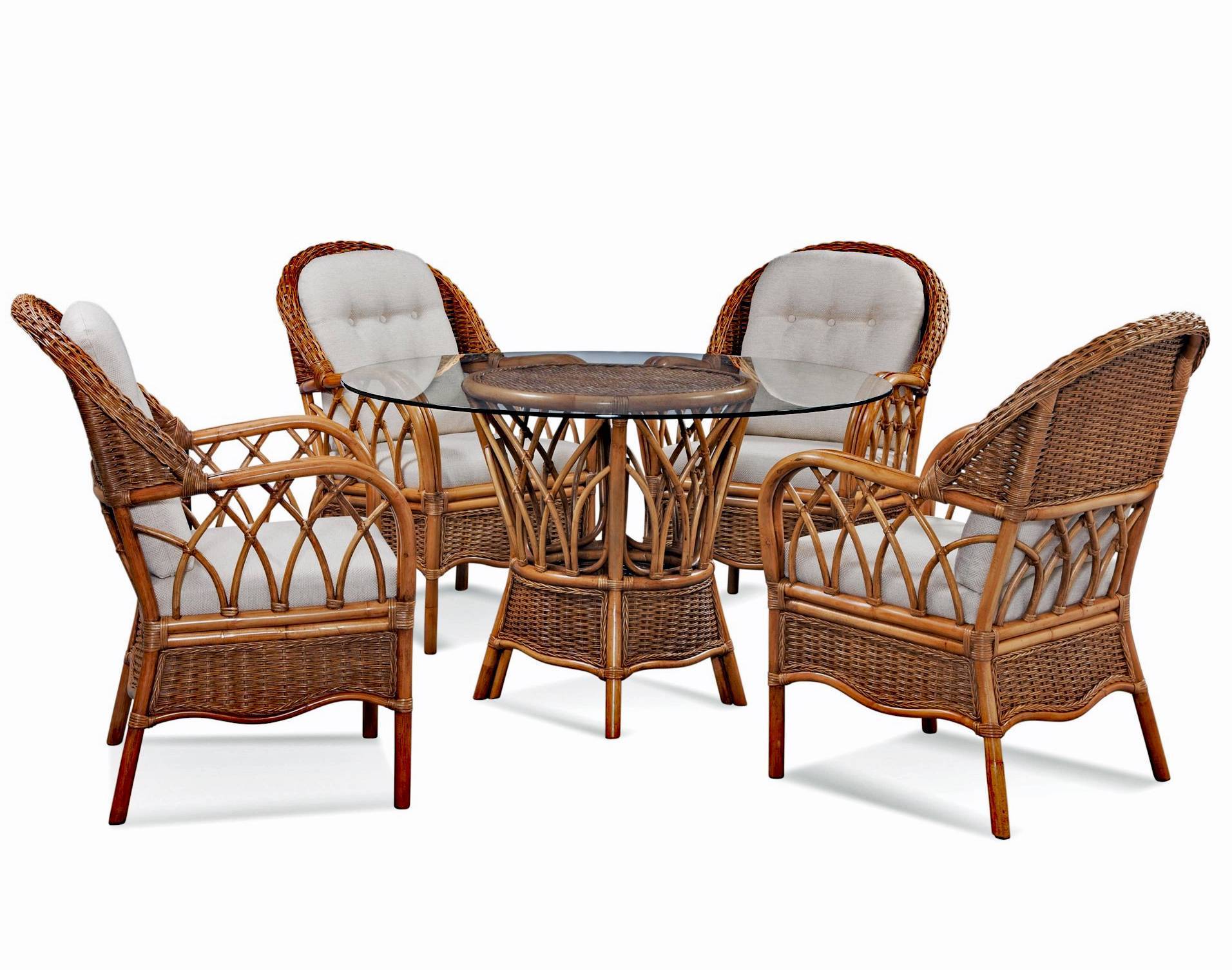 Round Rattan Dining Table Natural Wicker Indoor 42 Inch Handcrafted
