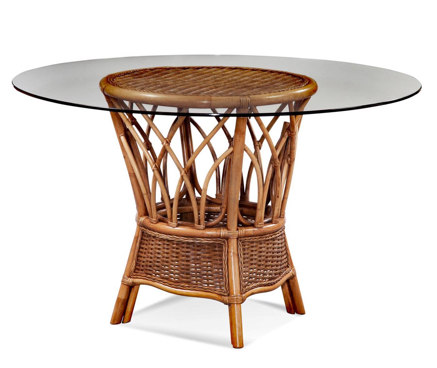 Round Rattan Dining Table Natural Wicker Indoor 42 Inch Handcrafted