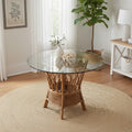 Round Rattan Dining Table Natural Wicker Indoor 42 Inch Handcrafted