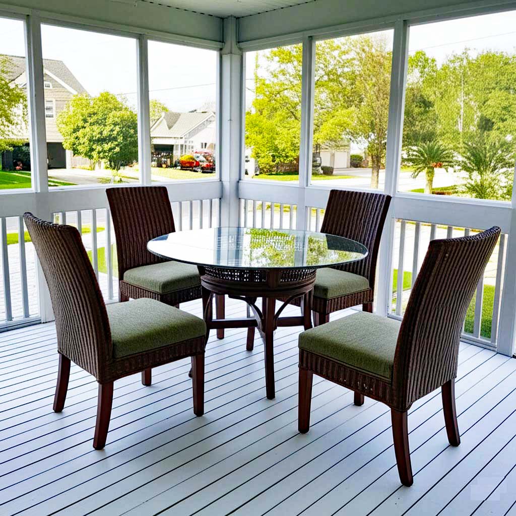 Farmhouse Rattan Dining Chair with X-Back and Cushion Seat