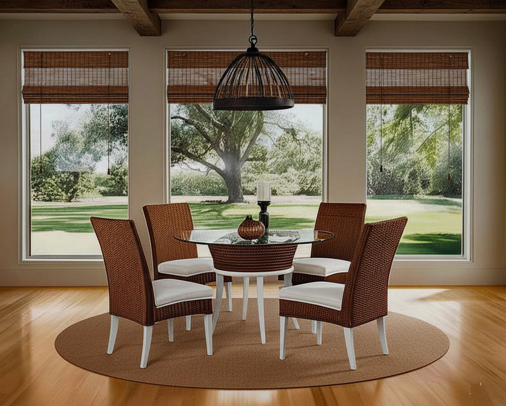 Farmhouse Rattan Dining Chair with X-Back and Cushion Seat