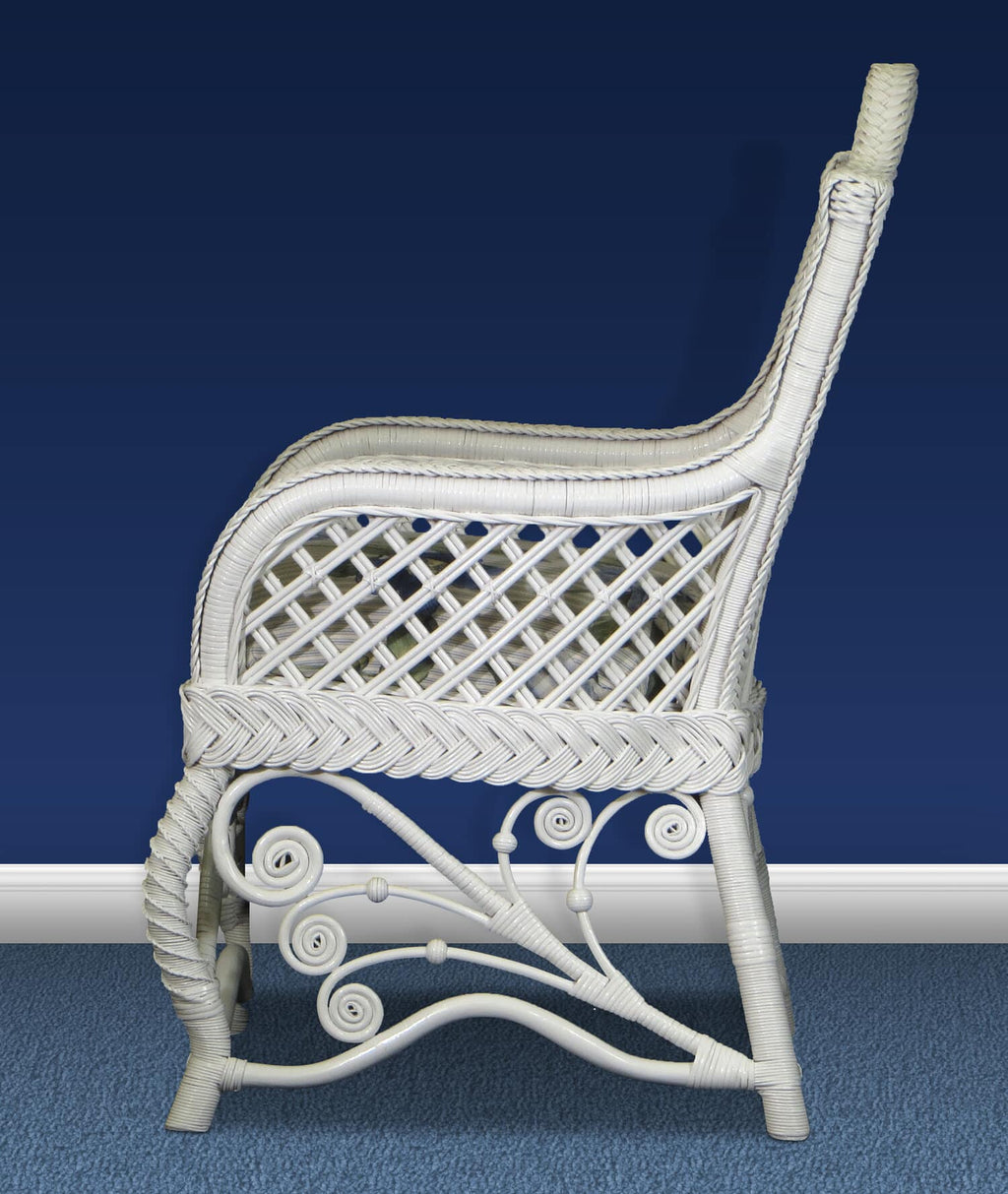 White Wicker Rattan Dining Arm Chair Victorian Style Indoor