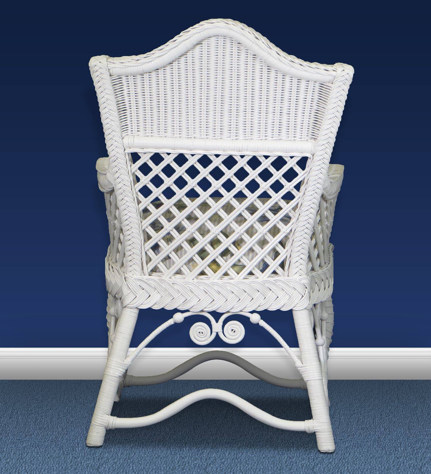 White Wicker Rattan Dining Arm Chair with Glass-Top Table Indoor