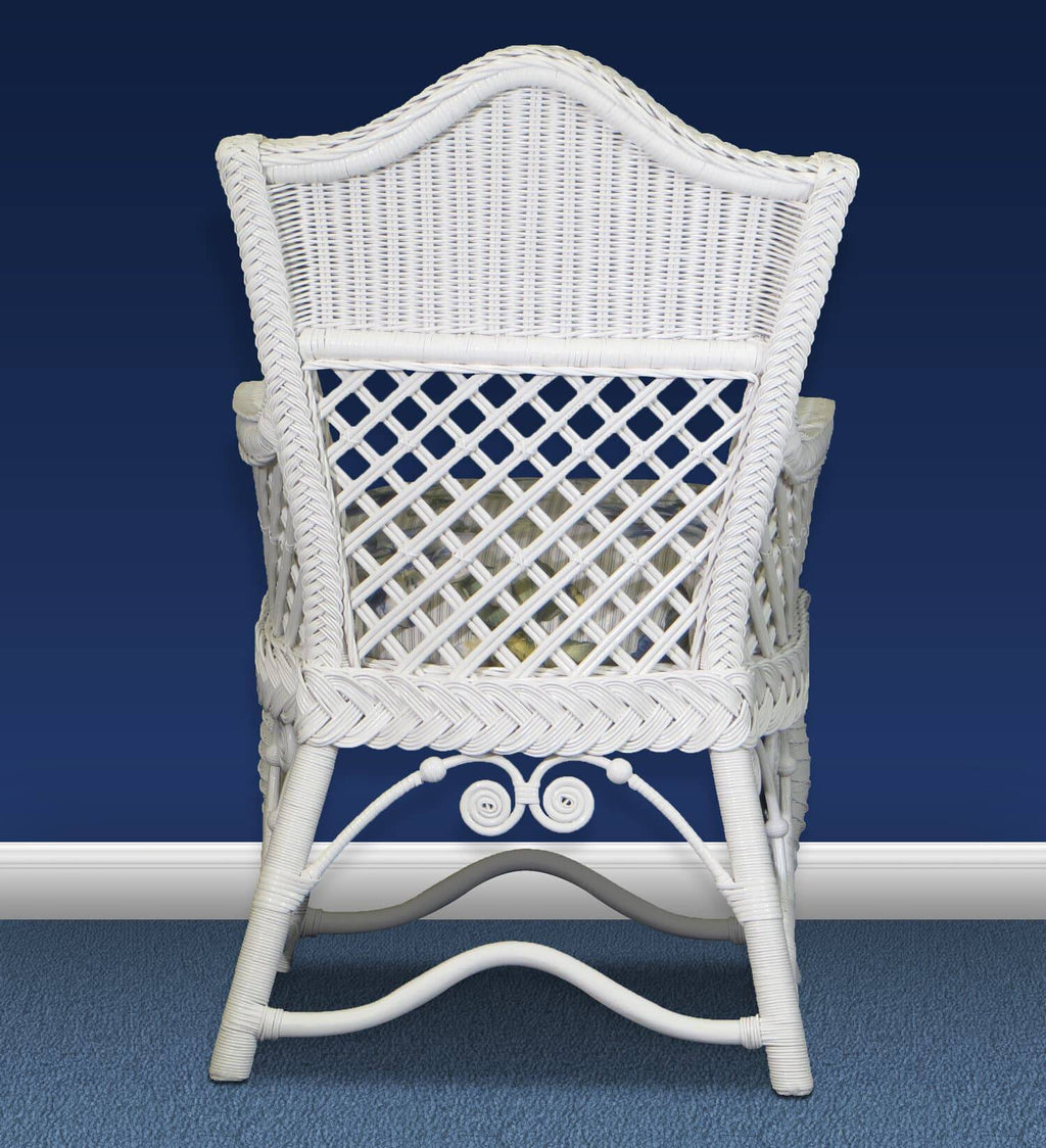 White Wicker Rattan Dining Arm Chair with Cushion Indoor Furniture