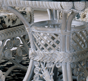 White Wicker Rattan Dining Arm Chair with Glass-Top Table Indoor