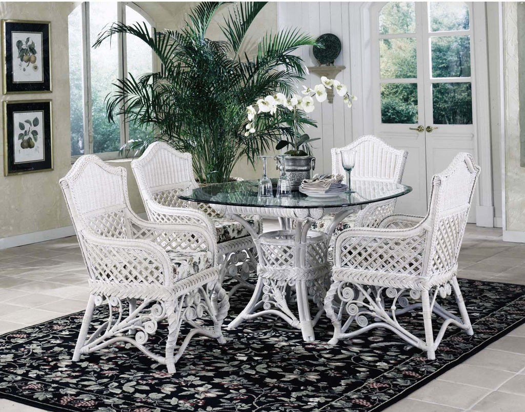 White Wicker Rattan Dining Arm Chair with Cushion Indoor Furniture