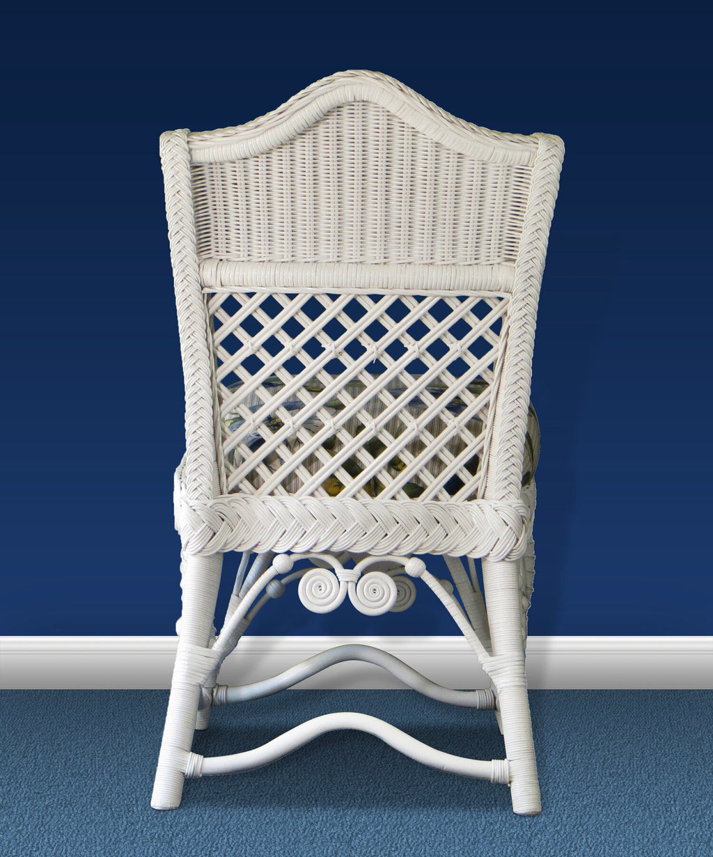 Chaise de salle à manger en rotin blanc avec coussin floral style victorien