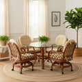 Rattan Swivel-Rock Caster Dining Chair Natural Wicker with Beige Cushion