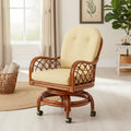 Rattan Swivel-Rock Caster Dining Chair with Cushion Natural Brown