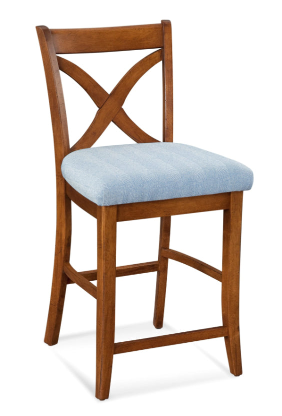Tabouret de bar à dossier croisé avec assise en bois, fini naturel clair