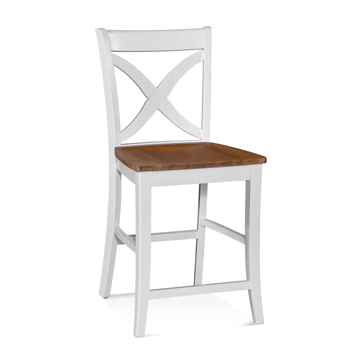 Tabouret de bar à dossier croisé avec assise en bois, fini naturel clair
