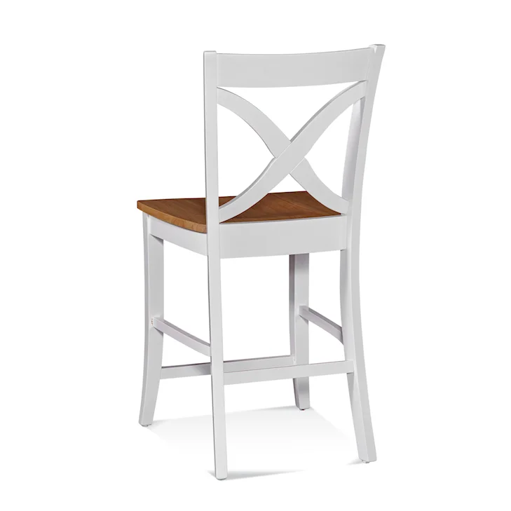 Tabouret de bar à dossier croisé avec assise en bois, fini naturel clair