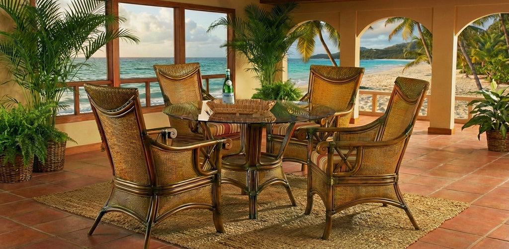 Handwoven Rattan Dining Arm Chair Walnut Finish