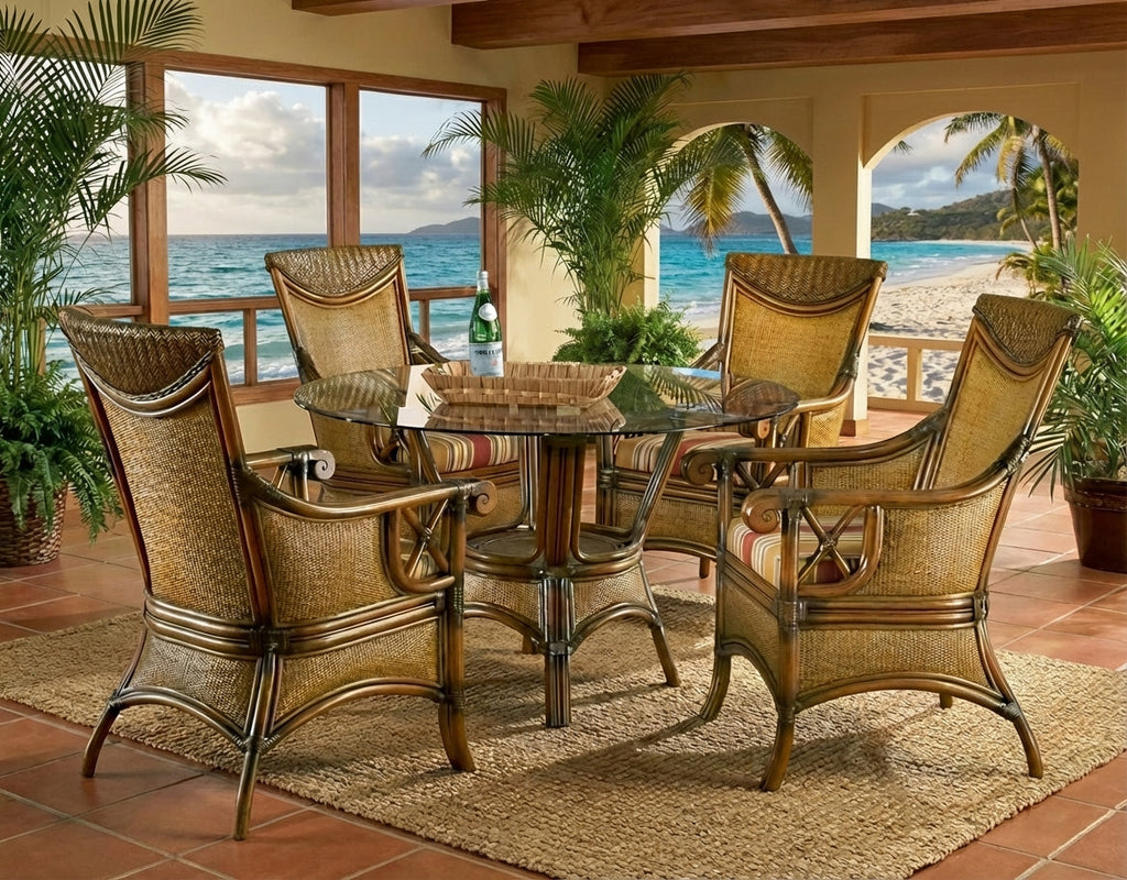 Handwoven Rattan Dining Arm Chair Walnut Finish