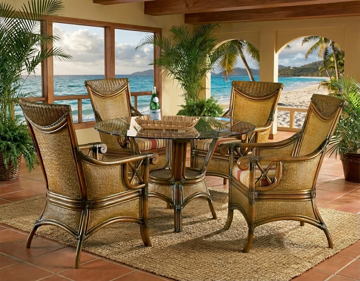 Handwoven Rattan Dining Arm Chair Walnut Finish