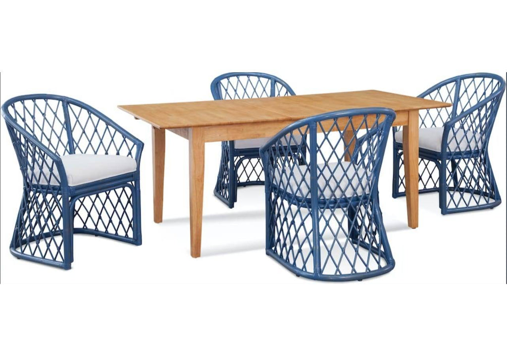 Kent Indoor Rattan Dining Chair with Cushion Blue Woven Arm Chair