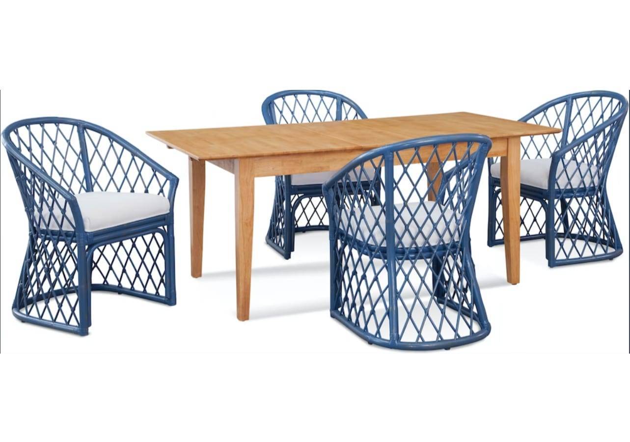Kent Indoor Rattan Dining Chair with Cushion Blue Woven Arm Chair