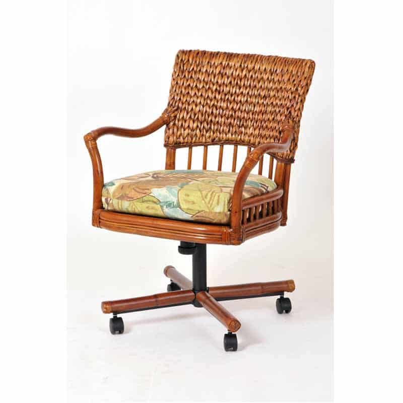 Rattan Caster Dining Chair with Swivel Tilt Chevron Weave