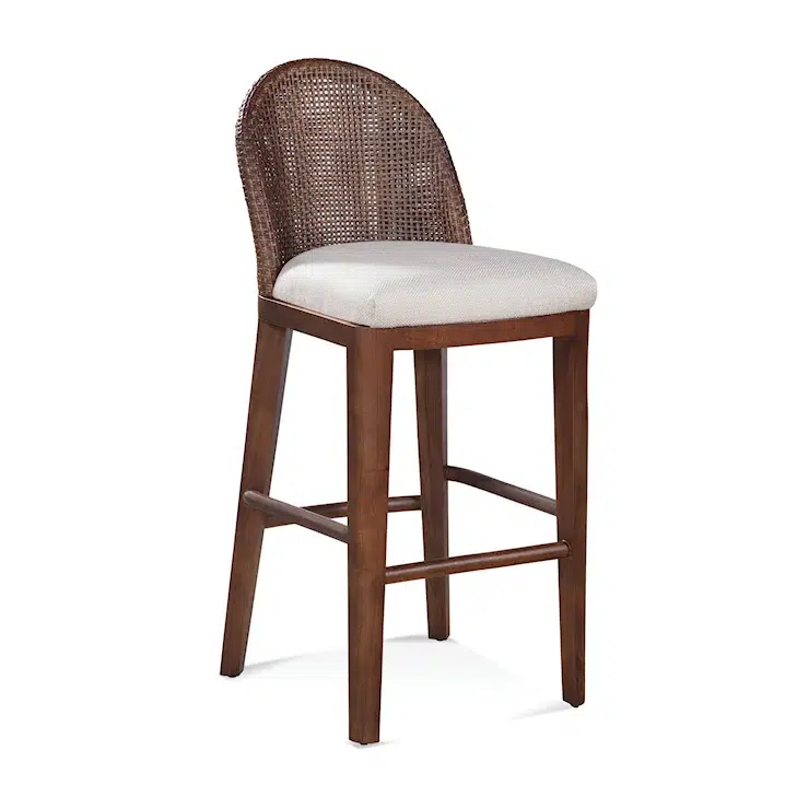 Lawrence Upholstered Rattan Bar Stool with Solid Wood Frame Natural