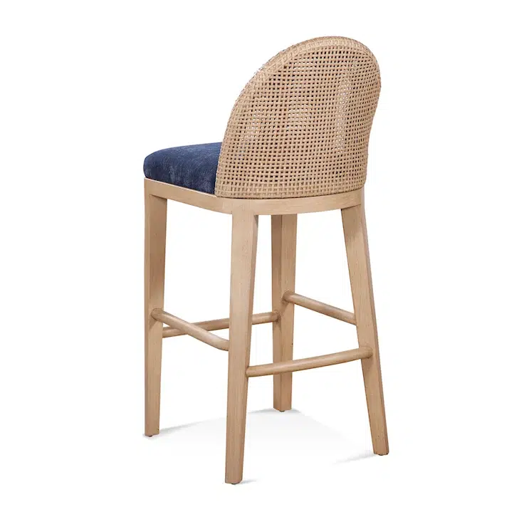 Lawrence Upholstered Rattan Bar Stool with Solid Wood Frame Natural