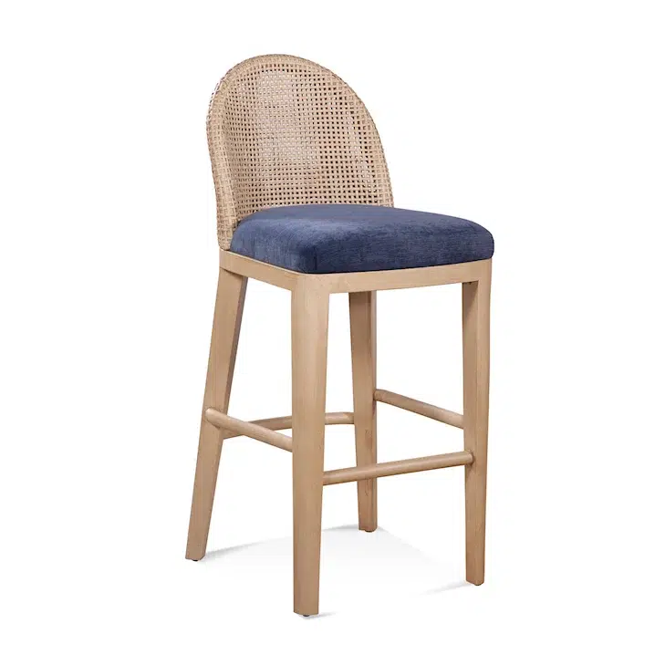 Lawrence Upholstered Rattan Bar Stool with Solid Wood Frame Natural
