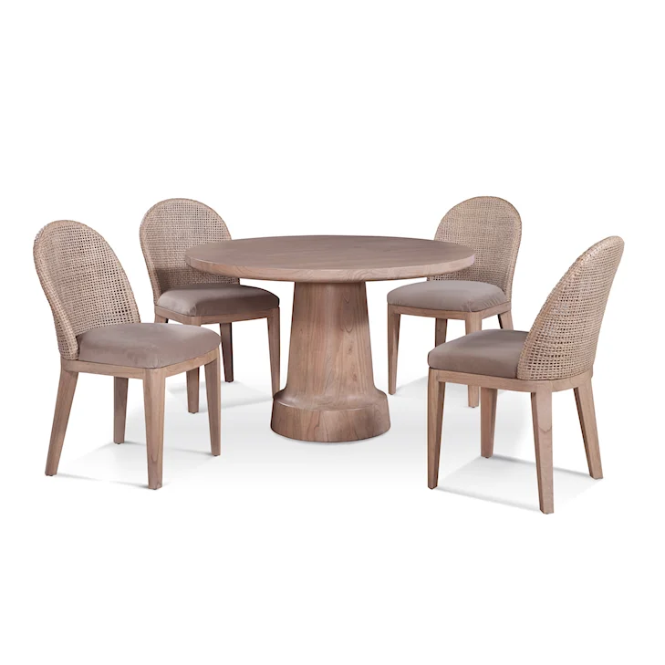 Round Solid Wood Pedestal Dining Table Natural Brown Finish Seats 4