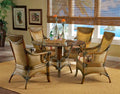 Handwoven Rattan Round Glass Top Table, Walnut Finish