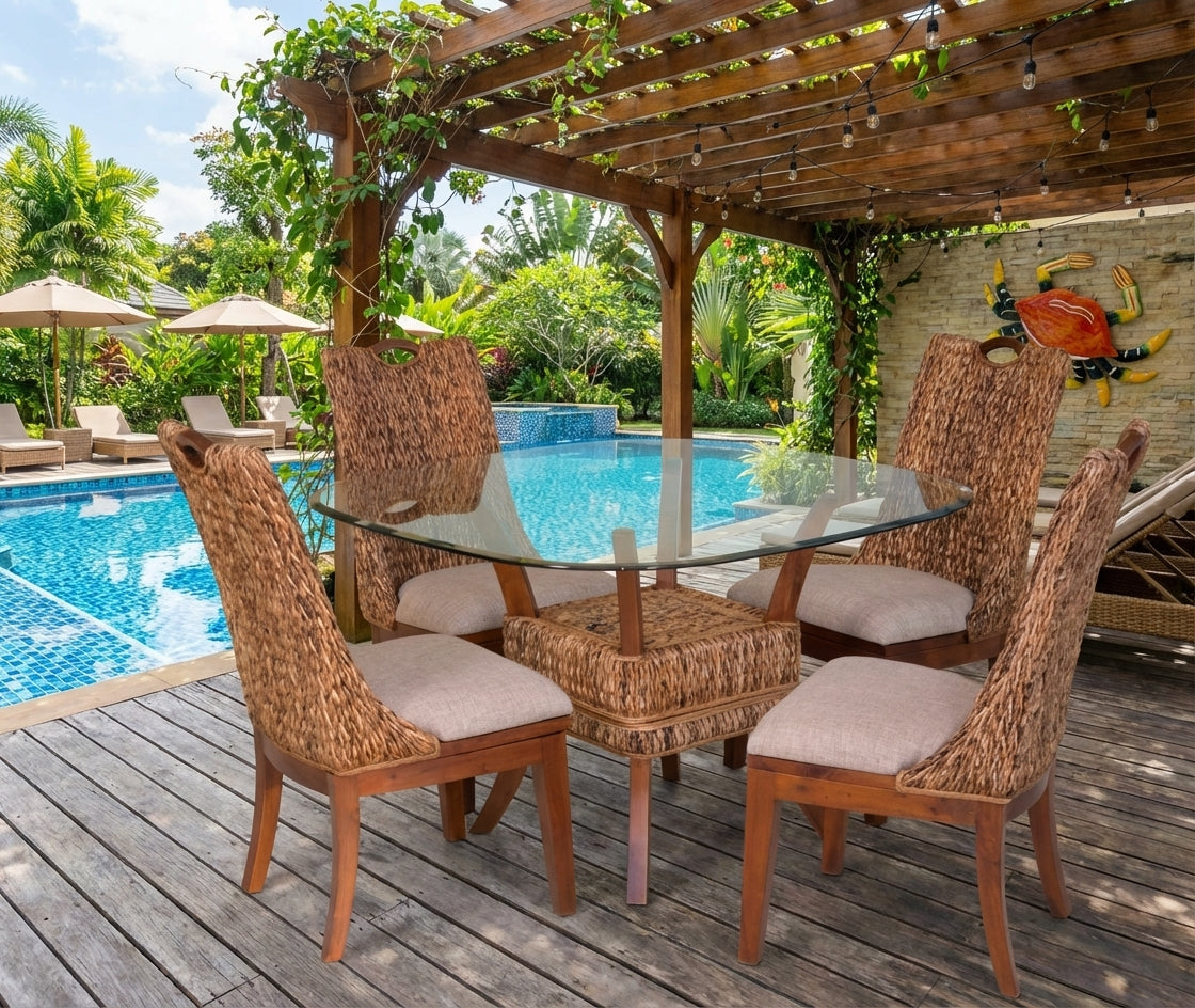 Rattan Dining Chair with Cushioned Seat and Hardwood Frame