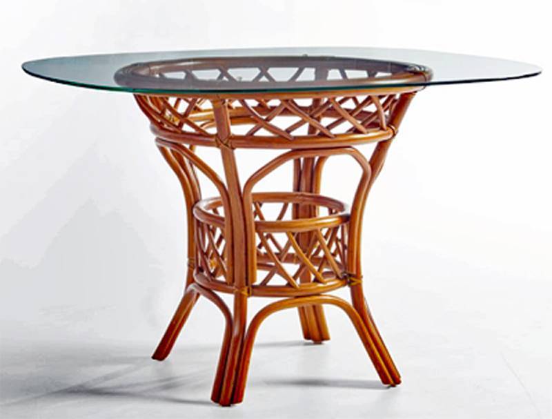Palm Harbor Rattan Dining Chair with Teal Cushion Natural Brown Finish