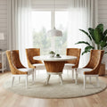 Rattan and Wood Round Dining Table White Two-Tone 48 Inch