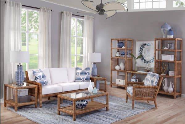 Rattan Wicker Etagere Bookcase with Open Shelves Natural Brown
