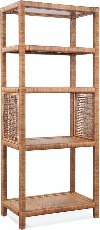 Rattan Wicker Etagere Bookcase with Open Shelves Natural Brown