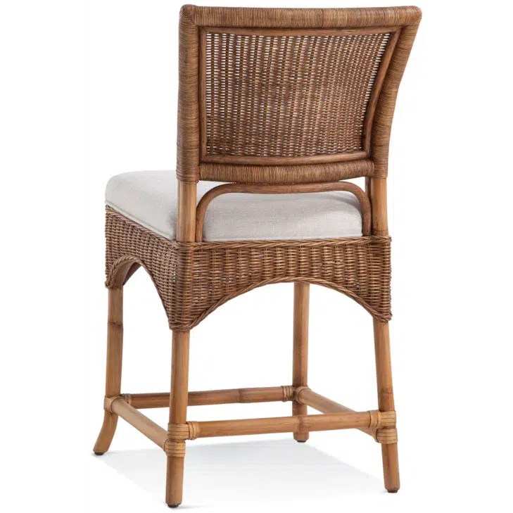 Wicker Rattan Counter Stool with Upholstered Seat Natural Brown Finish