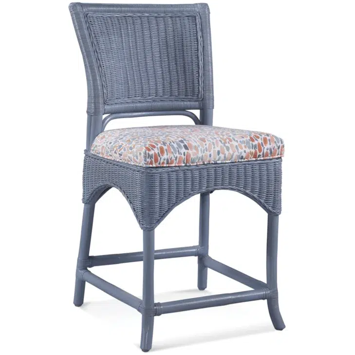 Wicker Rattan Counter Stool with Upholstered Seat Natural Brown Finish