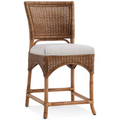 Wicker Rattan Counter Stool with Upholstered Seat Natural Brown Finish