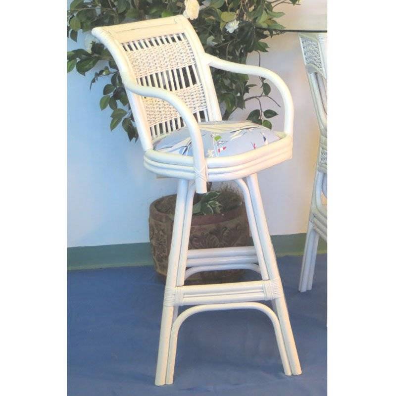 White Swivel Coastal Barstool with Ocean Blue Cushion