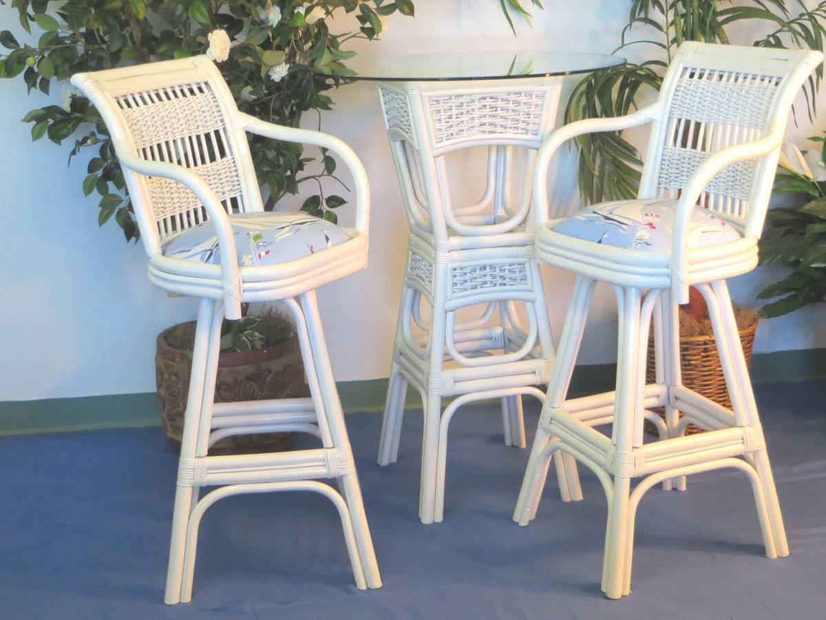 White Swivel Coastal Barstool with Ocean Blue Cushion