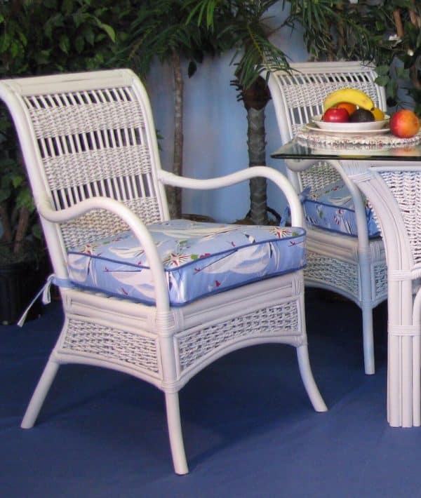 Coastal Rattan Wicker Dining Chair with Ocean Blue Cushion