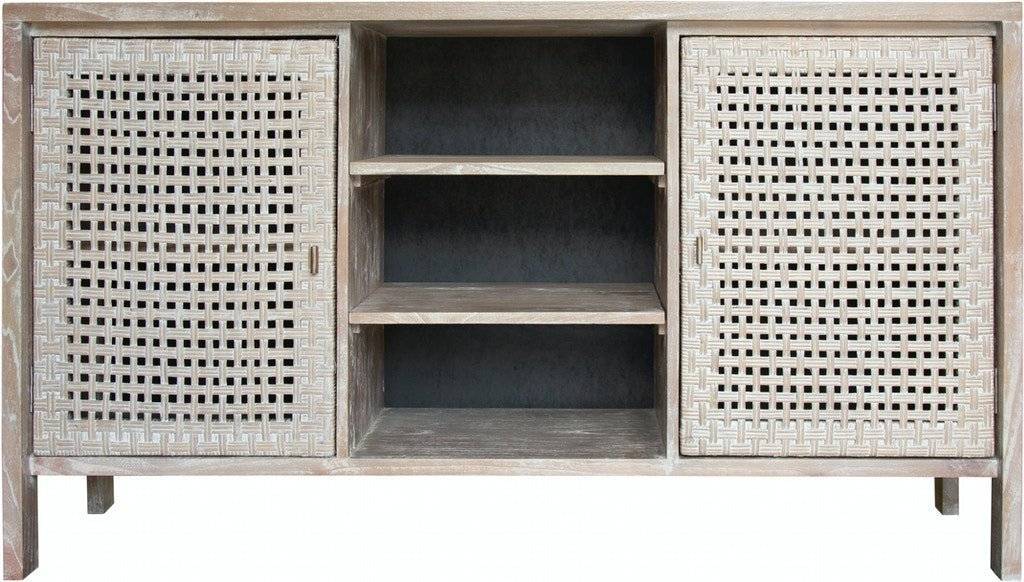 Table à manger ronde en osier avec armoire de service Fumée vintage