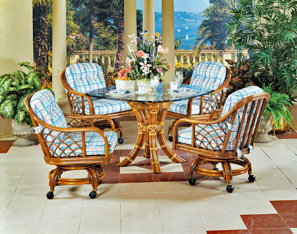 Rattan Swivel-Rock Caster Dining Chair Natural Woven Finish