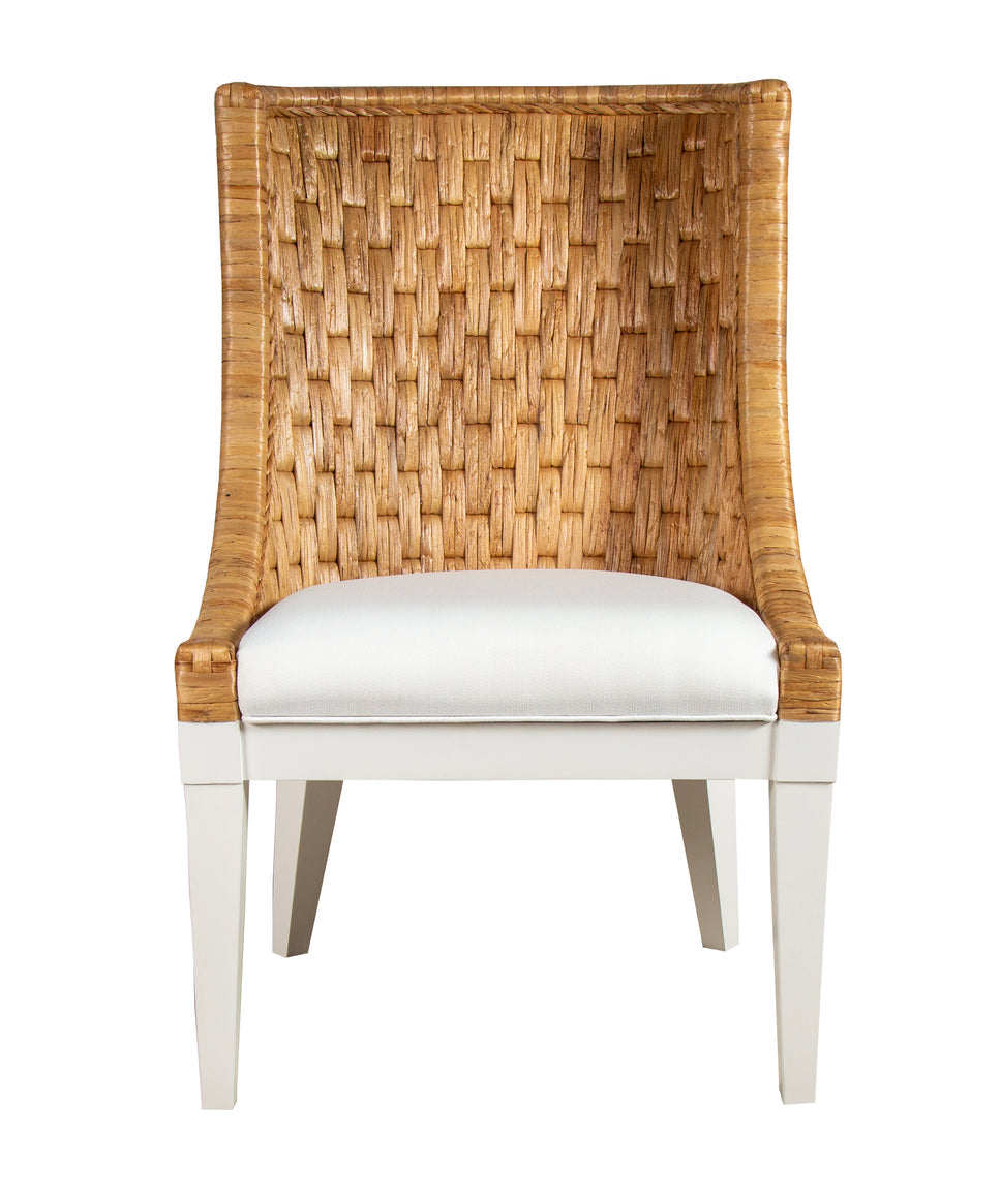 Rattan and Wood Dining Side Chair Natural Hardwood Woven