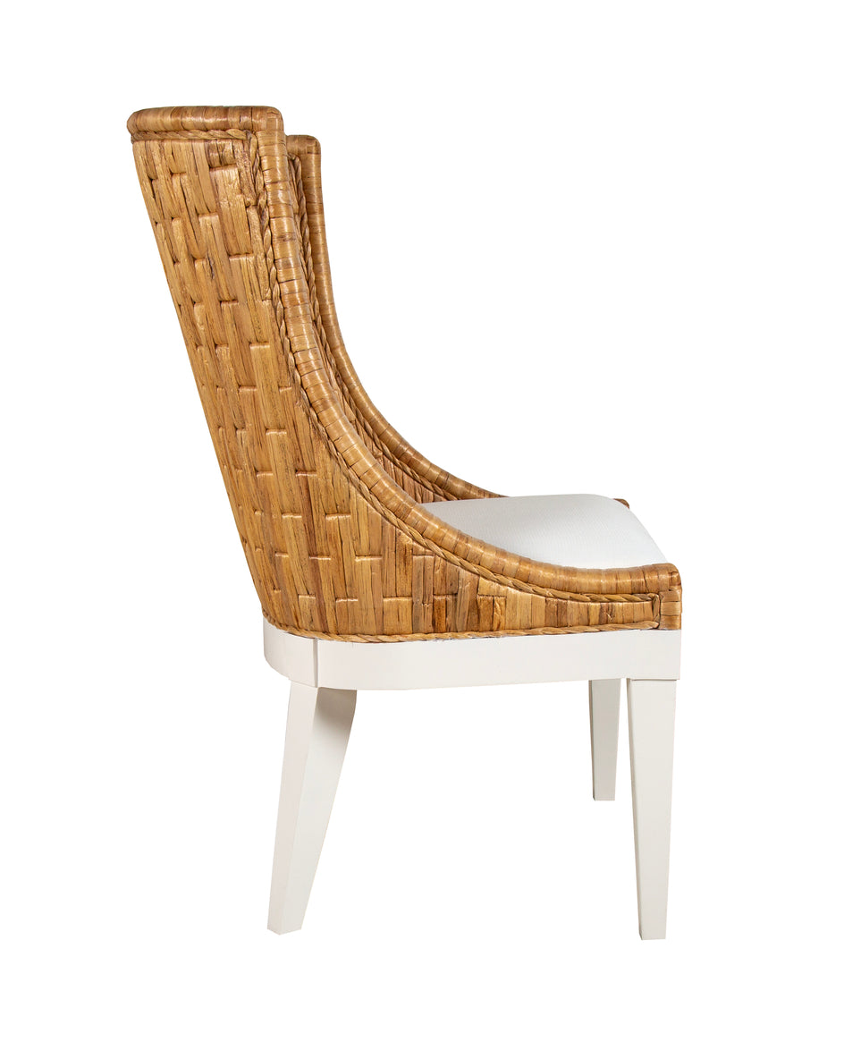 Rattan and Wood Round Dining Table with Four Woven Side Chairs White Two-Tone