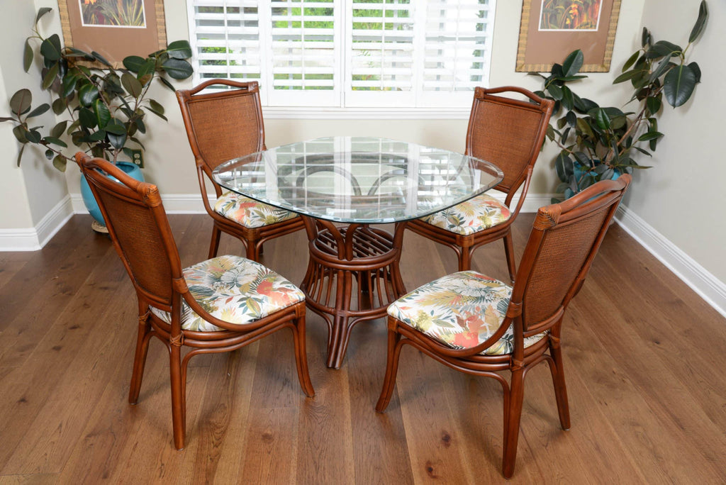 Universal Round Rattan Dining Table with Beveled Glass Top