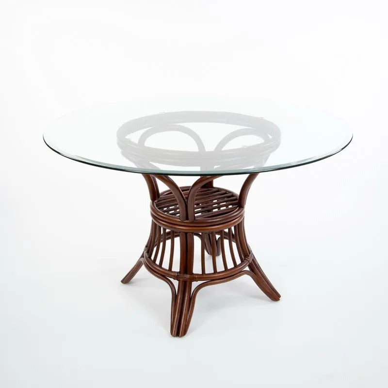 Universal Round Rattan Dining Table with Beveled Glass Top