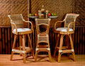 Rattan Swivel Barstool with Wicker Backing and Cushion Natural Brown