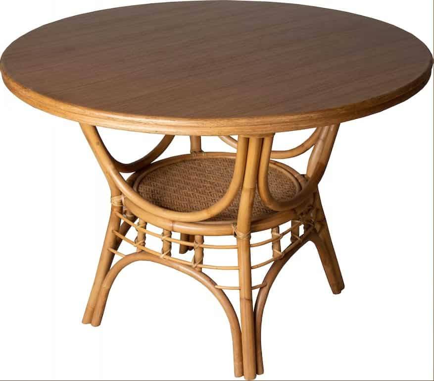 Rattan and Wood Round Dining Table 48 Inch Natural